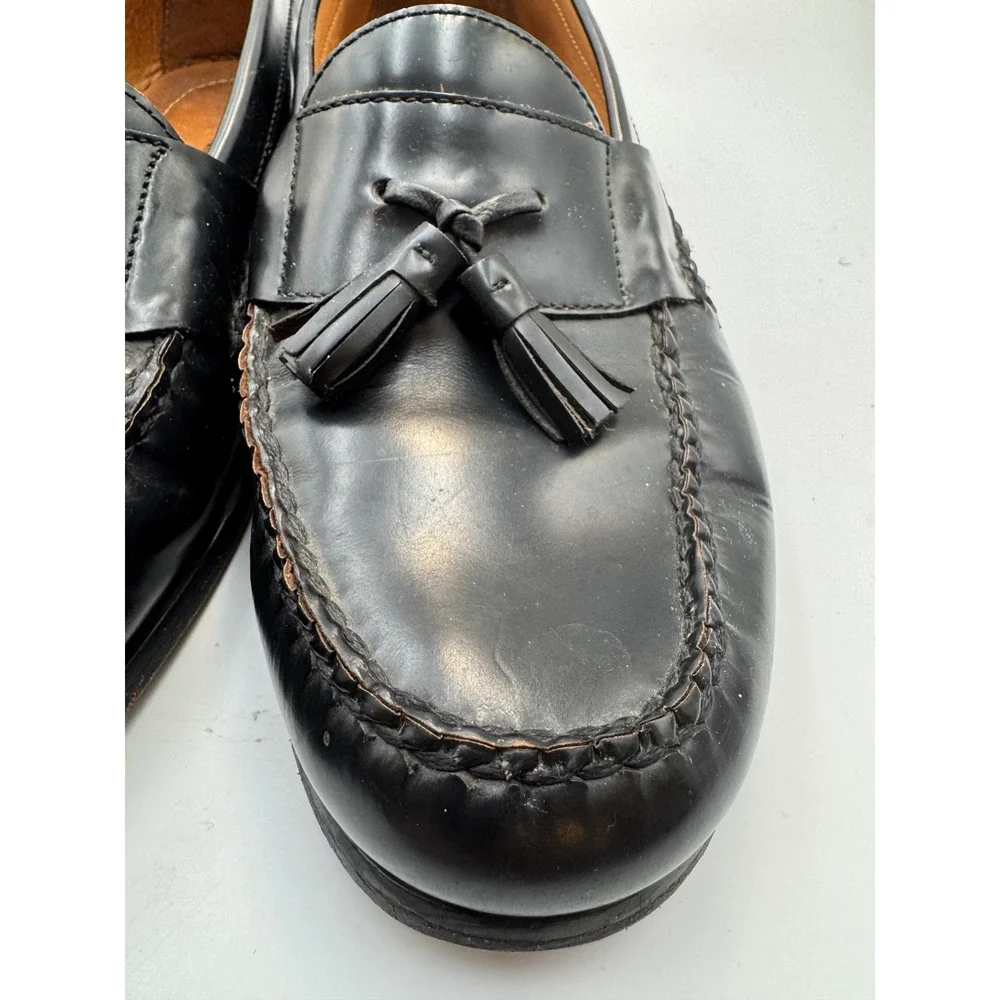Johnston & Murphy Mens Black Leather Tassel Loafers 12 M Brazil 15-1095